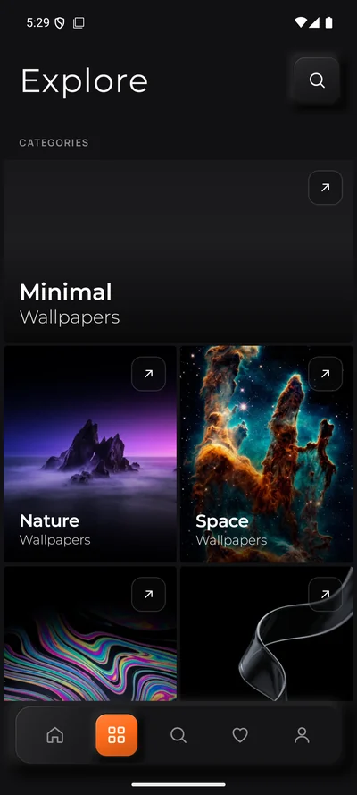 Explore screen with photo category cards