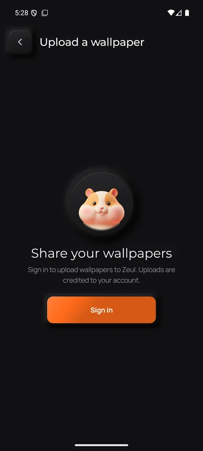The Upload a wallpaper screen in Zeul